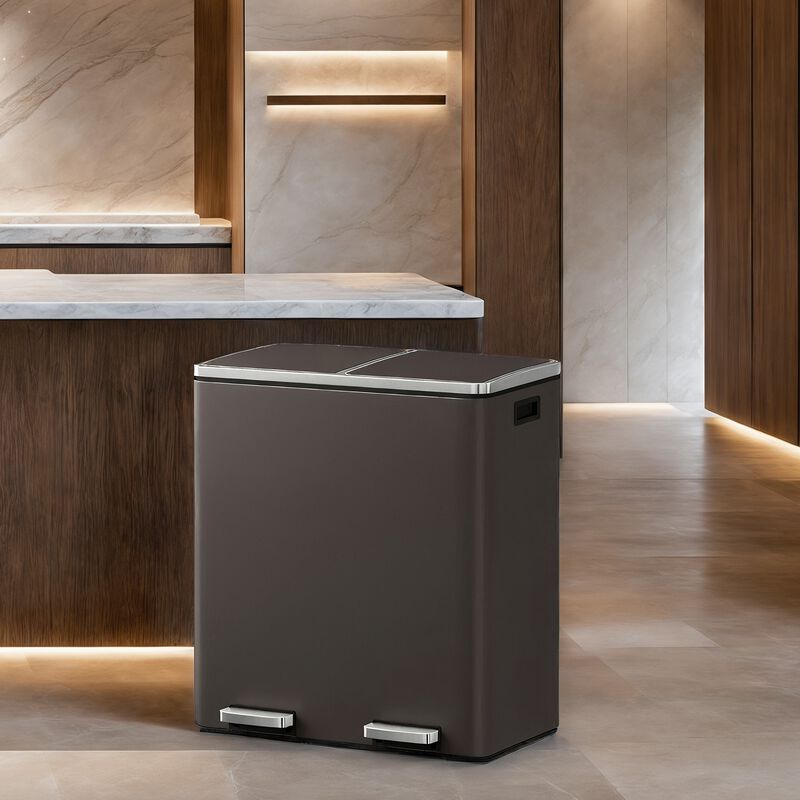 Dual Section Kitchen Trash Can with Airtight Hinged Lid System image number 1