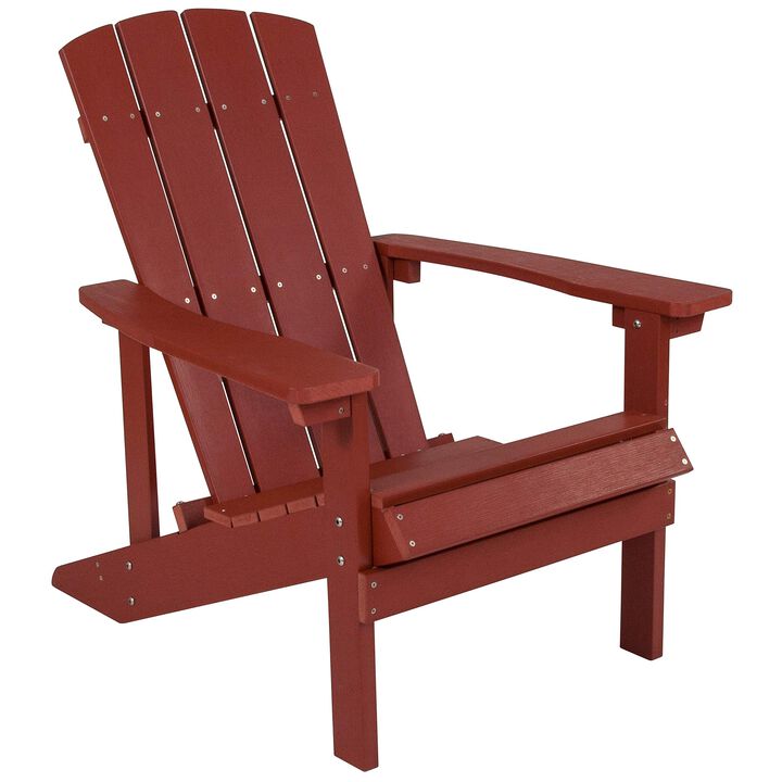 Flash Furniture Charlestown Commercial Grade Indoor/Outdoor Adirondack Chair, Weather Resistant Durable Poly Resin Deck and Patio Seating, Red