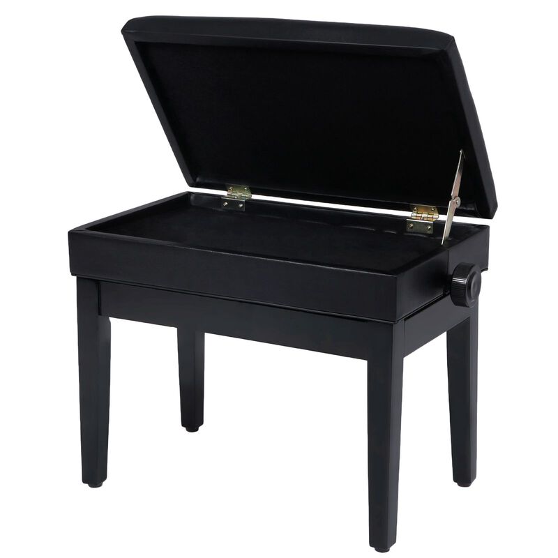 Adjustable Wooden Piano Bench Stool with Sheet Music Storage- Black
