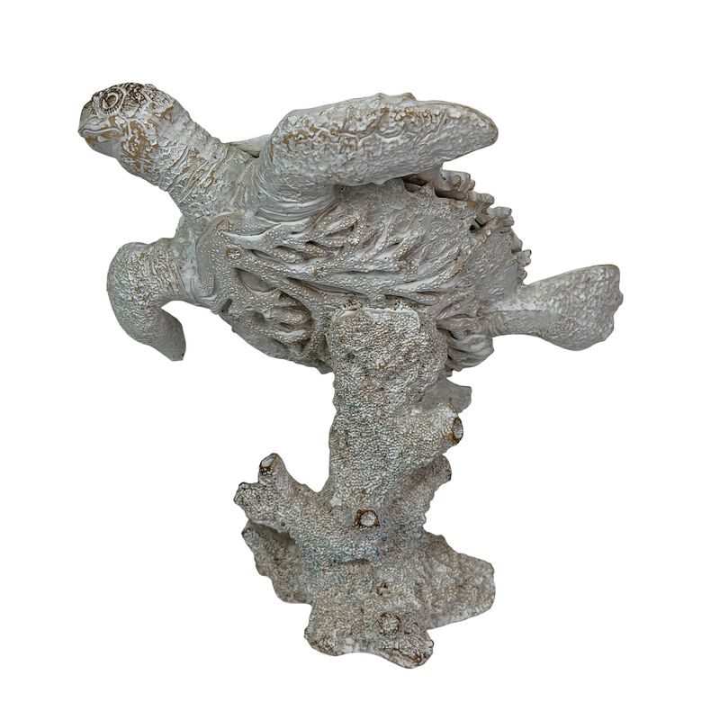 Sea Turtle Statue Whitewash Coral Look Polyresin Coastal Decor 7 In Tall image number 4