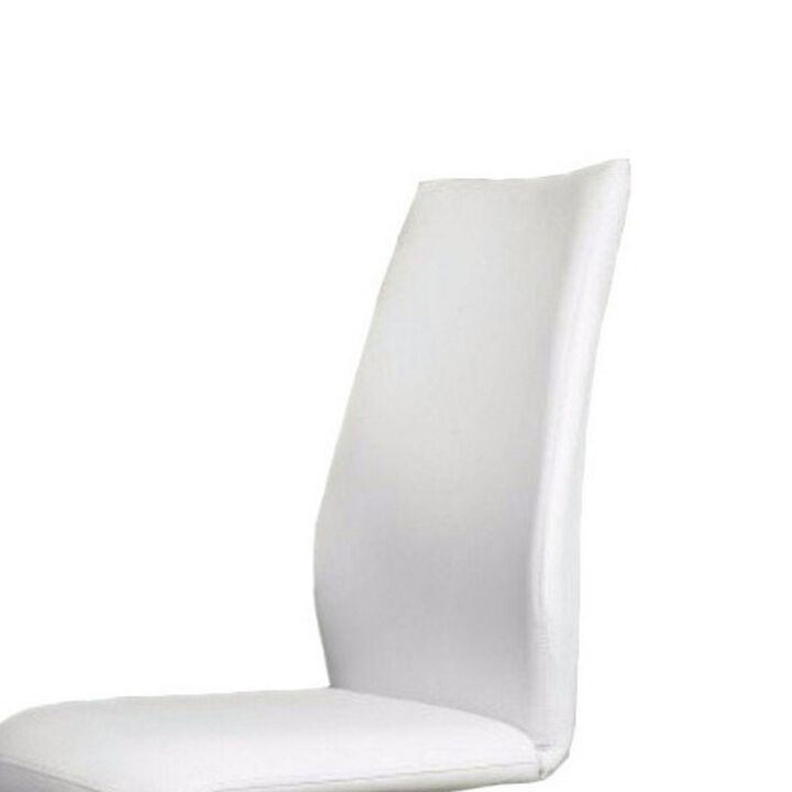 Leatherette Side Chair with U Shaped Metal Base, Set of 2, White and Chrome-Benzara