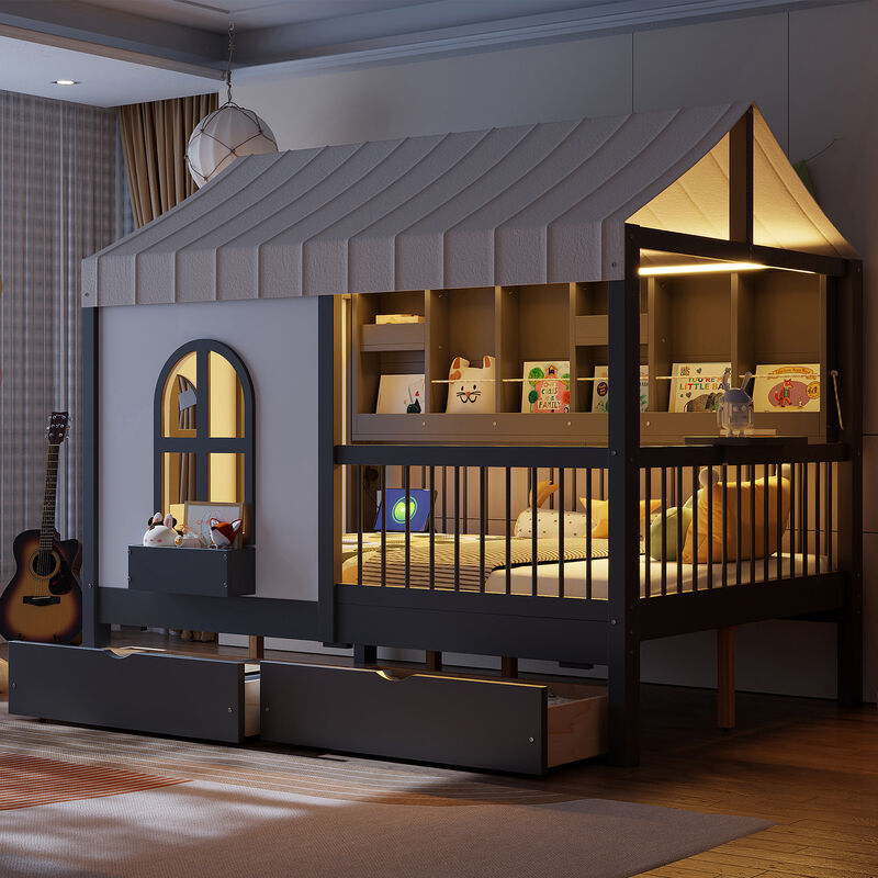 Merax Full Size House Bed with 2 Large Drawers image number 2