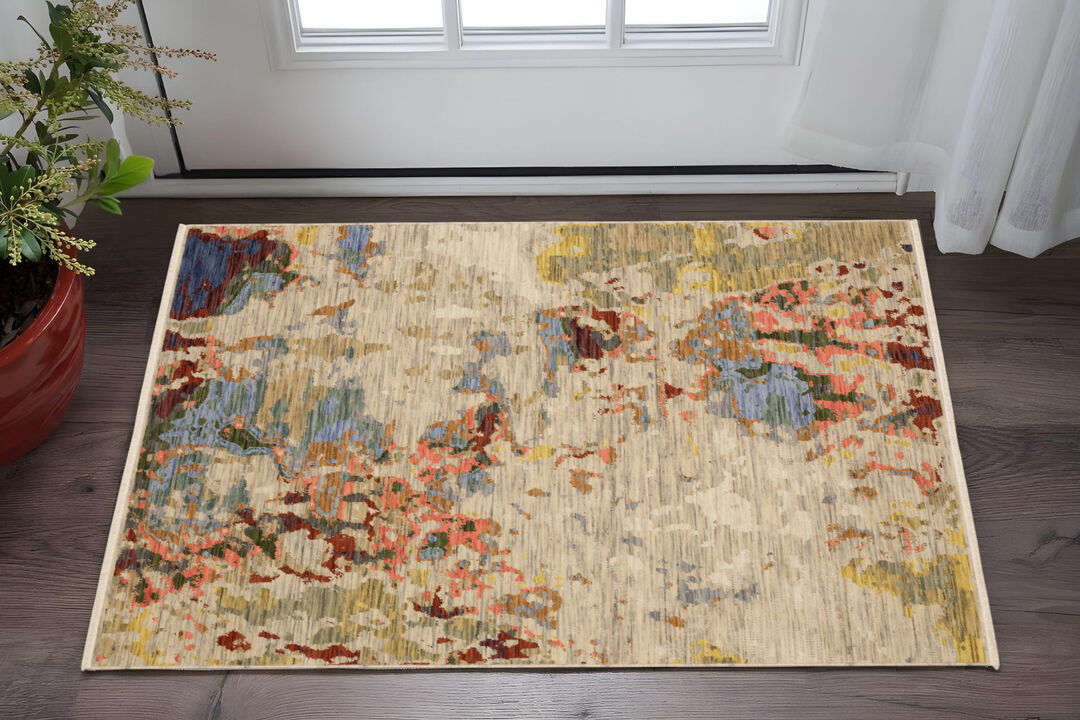 HomeRoots Abstract Area Rug With Fringe