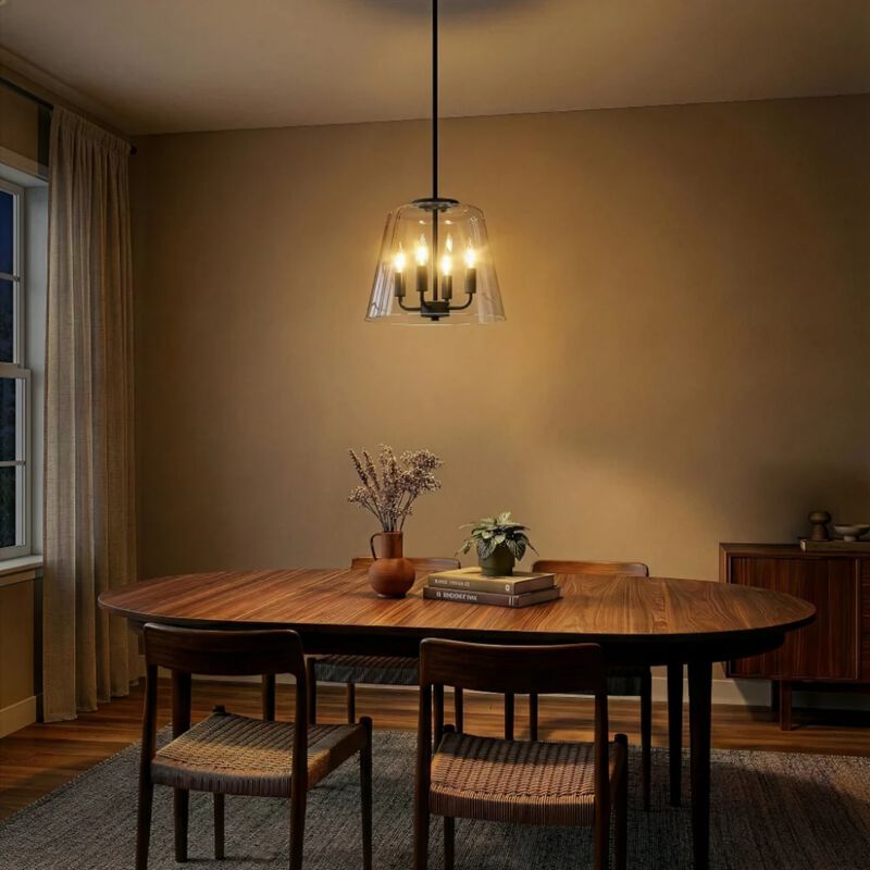 ELEMENT ACE Modern Elegant Four Candle Light Pendant Fixture with Clear Glass Shades Ideal for Dining Room, Kitchen Island, Living Room and Entryway Decor image number 1