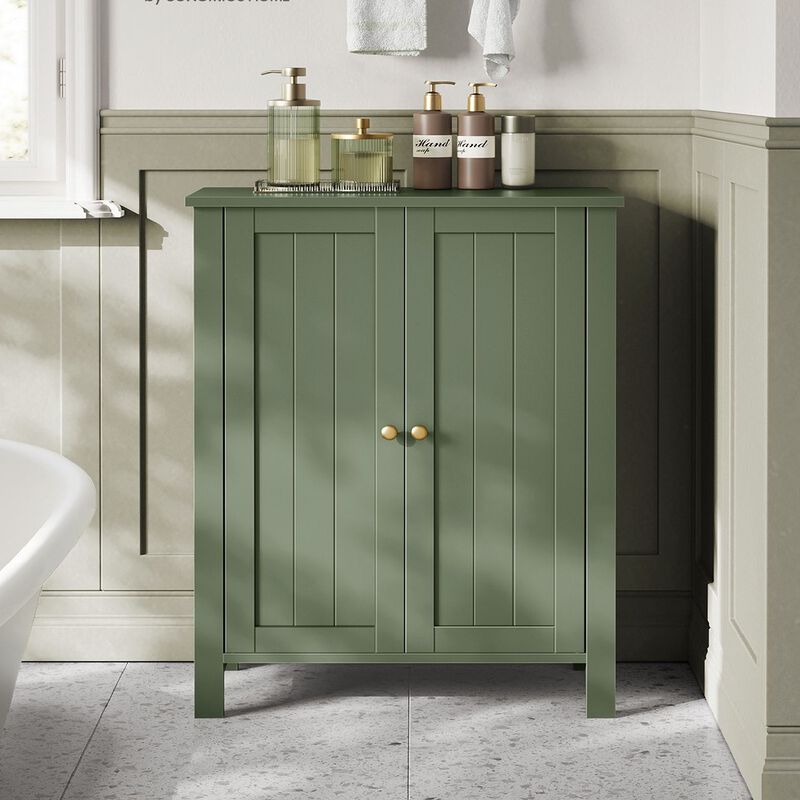 Bathroom Floor Storage Cabinet with Double Door Adjustable Shelf