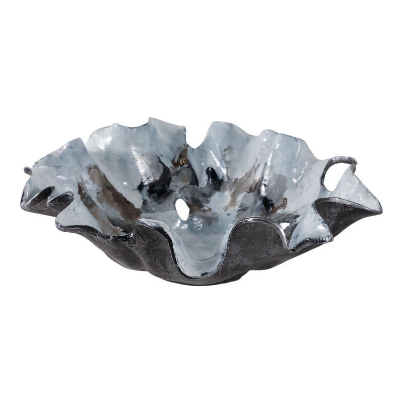 16x15" Abstract Flower Metal Bowl, Blue Multi image number 2