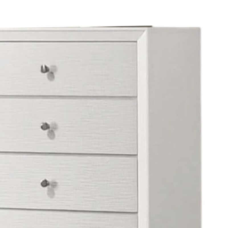 Tory Tall Dresser Chest, 5 Drawers w Bronze Knobs, Textured White Wood