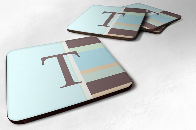 Caroline's Treasures CJ1003-TFC Monogram-Blue Stripes Foam Coasters (Set of 4), Initial Letter T, 3.5 H x 3.5 W, Multicolor
