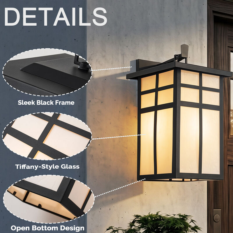 3-Light H18 in Large Modern Farmhouse Black Outdoor Wall Lantern With Frosted Glass Exterior Wall Light for Garage Entryway Porch image number 4
