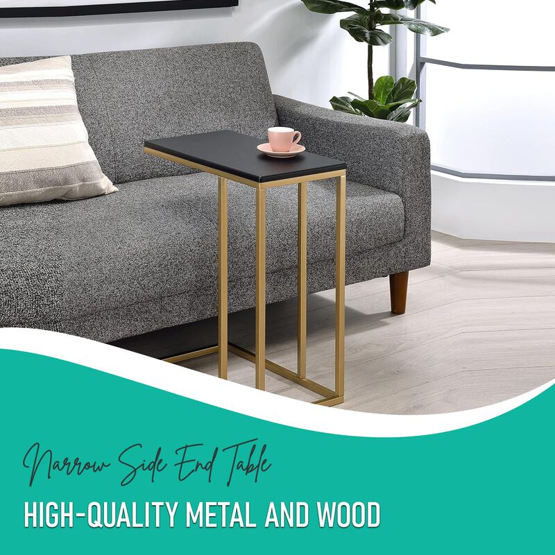 Kings Brand Furniture C-Shaped End Table Side Table for Sofa and Bed Couch Table TV Tray for Bedroom and Living Room (Gold/Black) image number 3