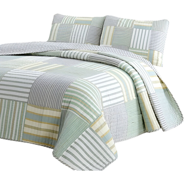 Soft Reversible Patchwork Quilt Set 100 Percent Cotton for Bedroom Bedding