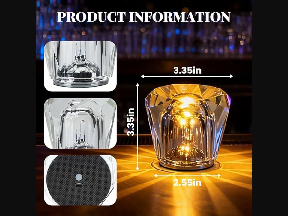 Cordless Crystal Table Lamp Rechargeable Dimmable Ambient Light for Home Decor