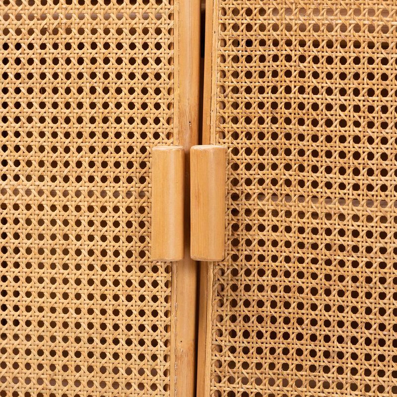 bali & pari Curacao Modern Bohemian Light Honey Rattan 2-Door Storage Cabinet