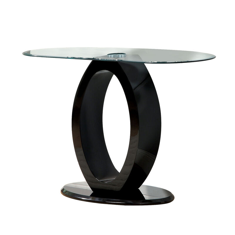Contemporary Tempered Glass Top Sofa Table with O Shape Base, Black