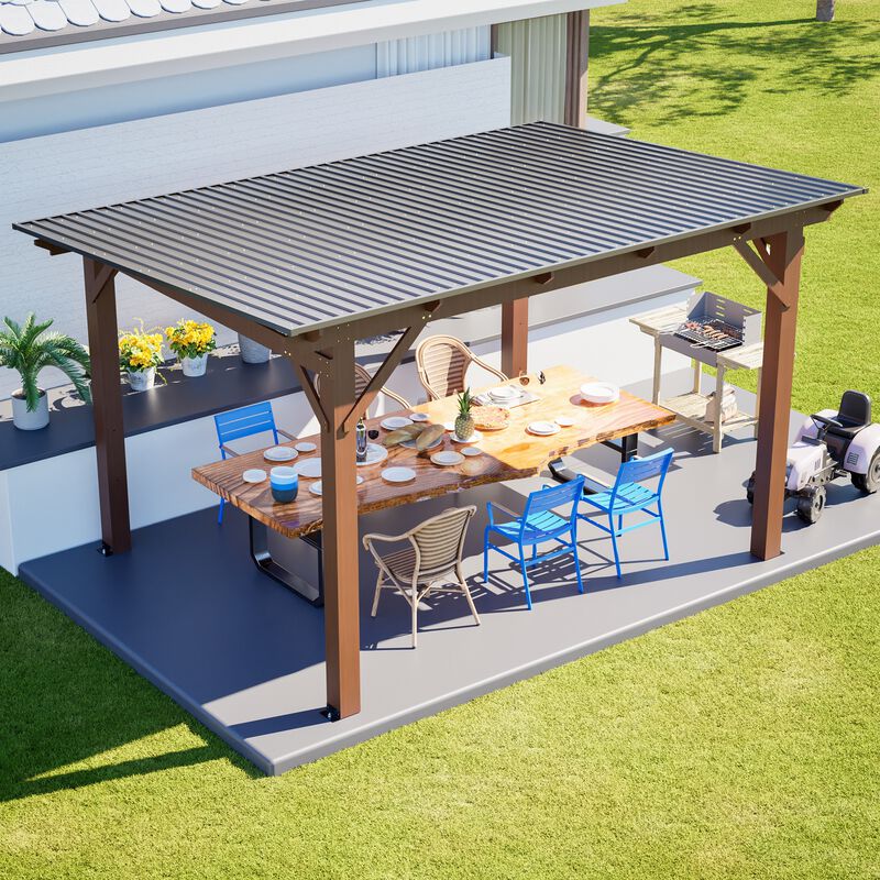 13x10 FT Wooden Gazebo with Metal Roof, Outdoor Shade Structure for Backyard Garden Patio image number 2