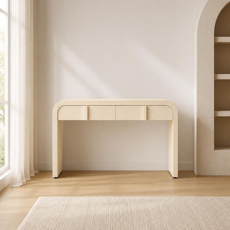 GOODSILO Modern Console Table with 2 Spacious Storage Drawers, Fluted Rounded Silhouette Entryway Table for Hallway, Living Room and Entryway Spaces image number 3