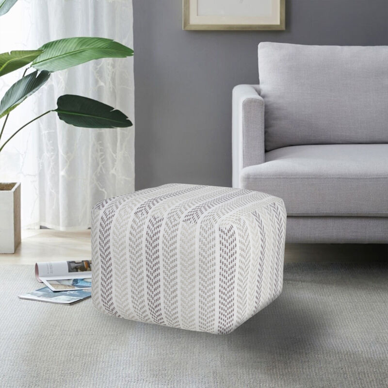 Cotton Pouf Ottoman – Chevron Accent for Living Room or Bedroom