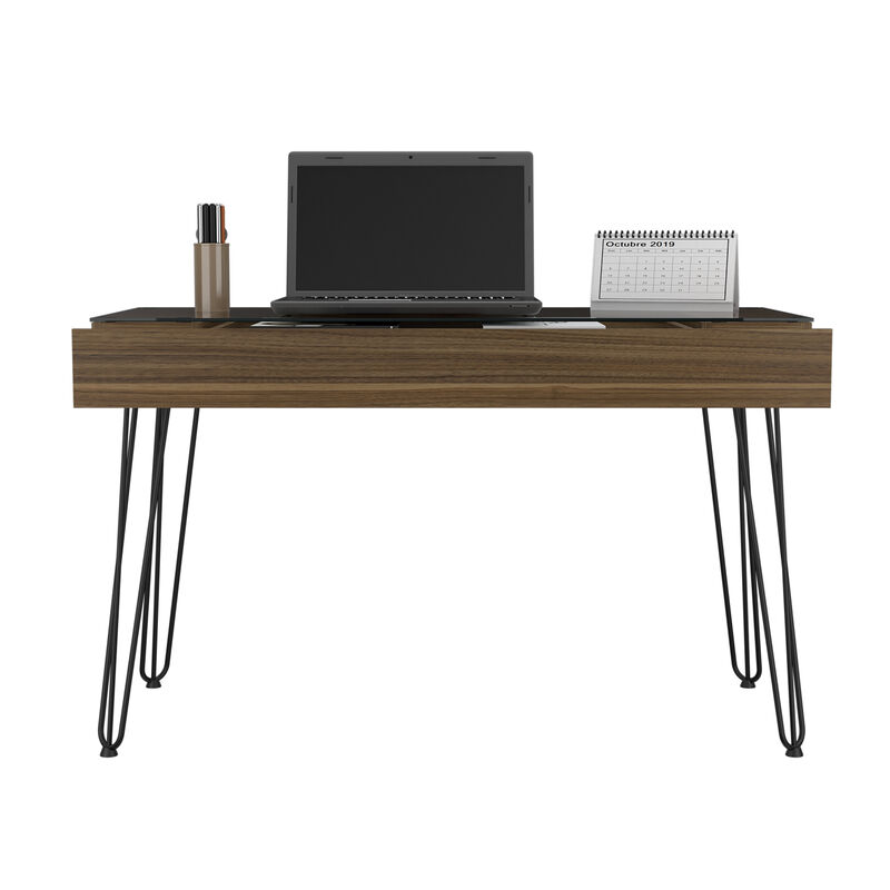 DEPOT E-SHOP Arizona 120 Drawer Desk, Four Legs, One Drawer, Mahogany