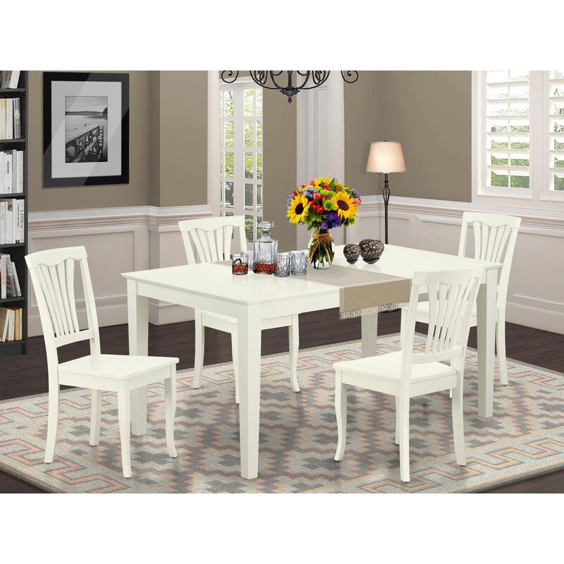 East West Furniture Dining Room Set Linen White, CAAV5-LWH-W