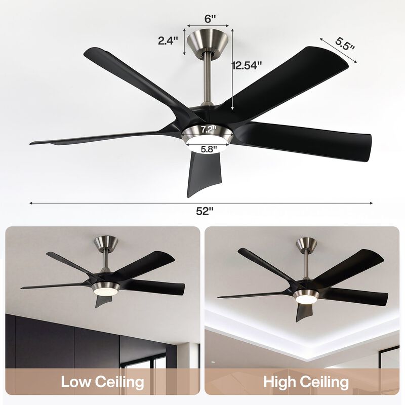 Black Ceiling Fan with Light and Remote, Five-Blade Dimmable LED DC Fan image number 2