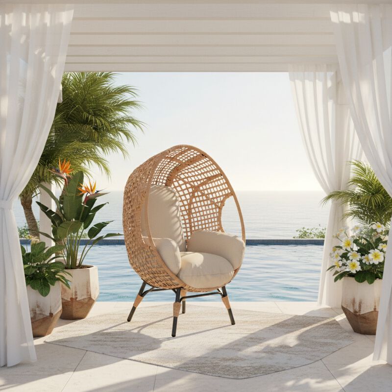WOW PIONEER Elegant Arc Back Hanging Egg Swing Chair with 400lb Weight Capacity 8-Inch Thick Cushion PE Rattan image number 9