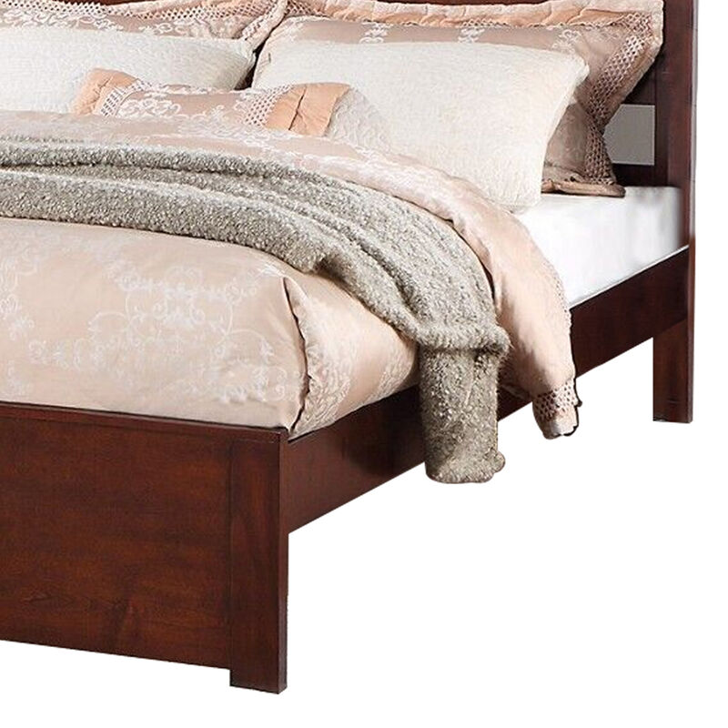 Kali Platform California King Bed, Rectangular Panel, Cherry Brown Wood - Benzara