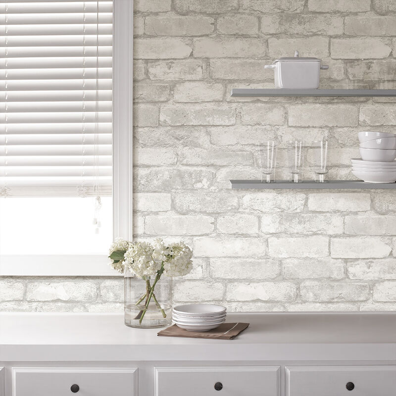 Buchanan Off White Brick Peel & Stick Wallpaper image number 4