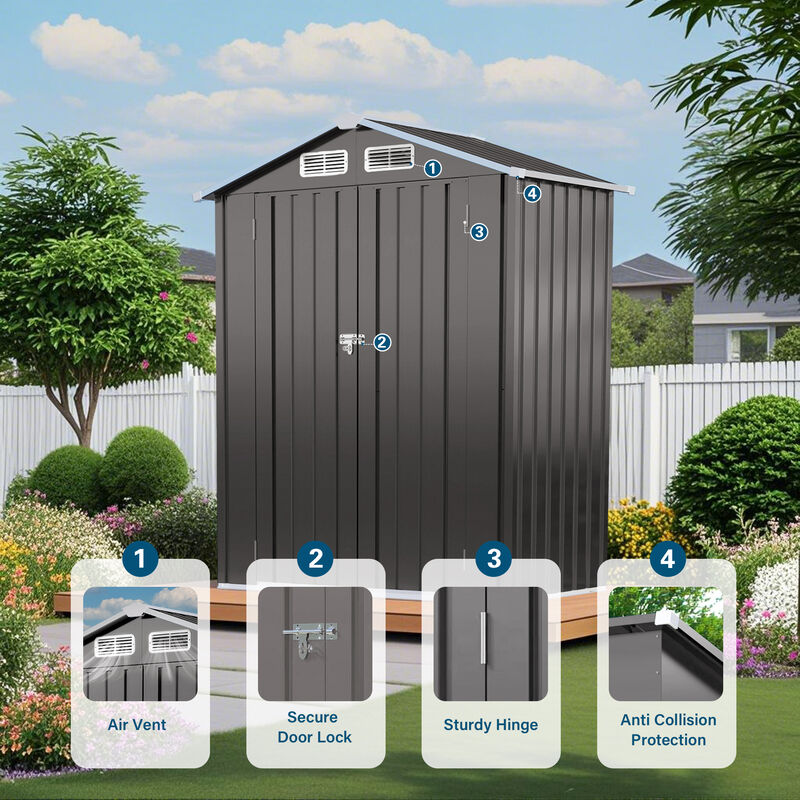 5X3 FT Metal Outdoor Storage Shed with Peaked Roof image number 4