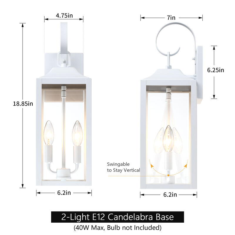 18.85 in. 2-Light Outdoor Wall Lantern with Clear Glass Shade image number 2