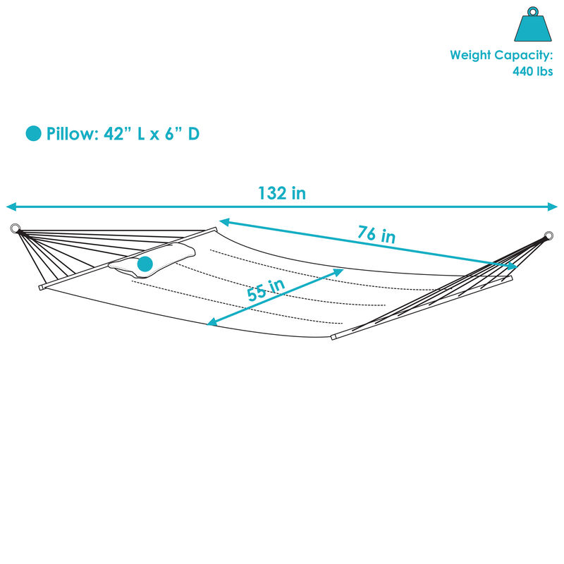 Sunnydaze Large Quilted Hammock with Spreader Bars and Pillow - Tidal Wave