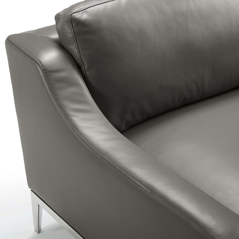 Harness Stainless Steel Base Leather Armchair Gray