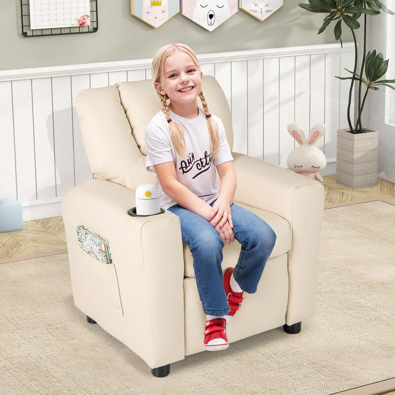 Kids Recliner Chair for Toddlers with Cup Holder and Side Pocket for Storage