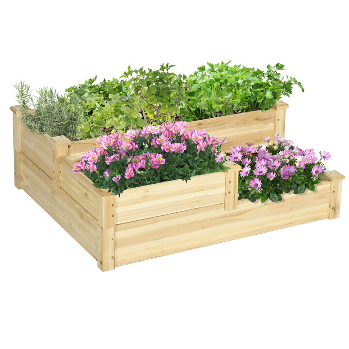 Outsunny 3 Tier Raised Garden Bed, Outdoor Planter Box, Wooden Garden Box with Open Bottom for Growing Vegetables, Herbs, Flowers, 42.5" x 34.75" x 14.25", Natural