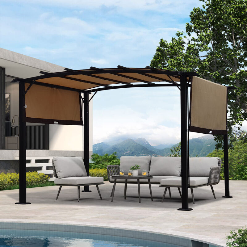 12 x 9 Ft Outdoor Pergola Patio Gazebo, Retractable Shade Canopy, Steel Frame Grape Gazebo, Sun Shelter Pergola for Gardens, Terraces, Backyard