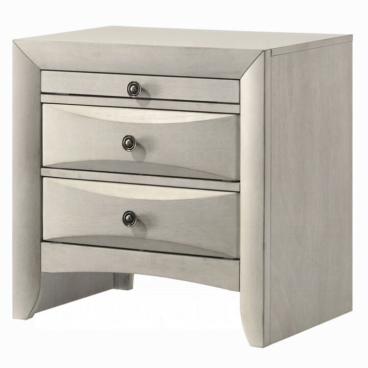 Remy Nightstand, 3 Contemporary Faceted Drawers, Antique White Finish