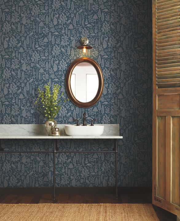 Menagerie Toile Dark Blue Wallpaper