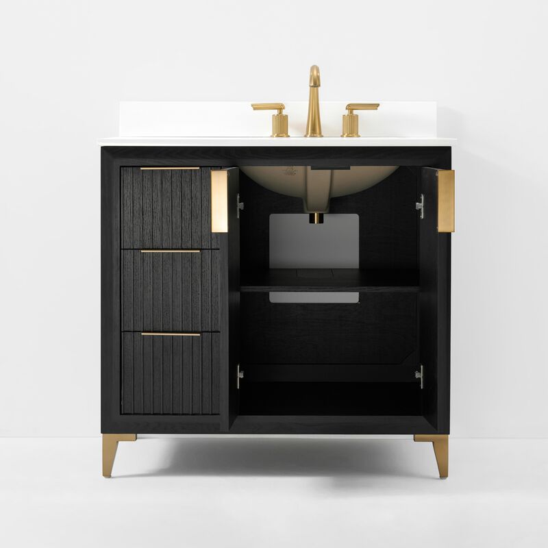 Turlington 36 in. Dark Oak Bath Vanity Set with White Quartz Vanity Top and White Undermount Basin