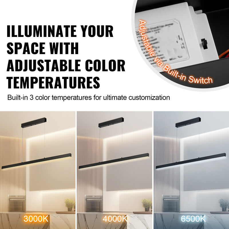 LED Linear Pendant Light – Dimmable Modern Chandelier for Dining Room, Kitchen, or Office Desk Lighting