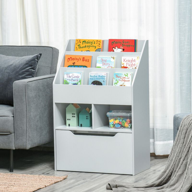 Gray Kids' Organizer: Bookcase with Shelves, Bins and Drawer
