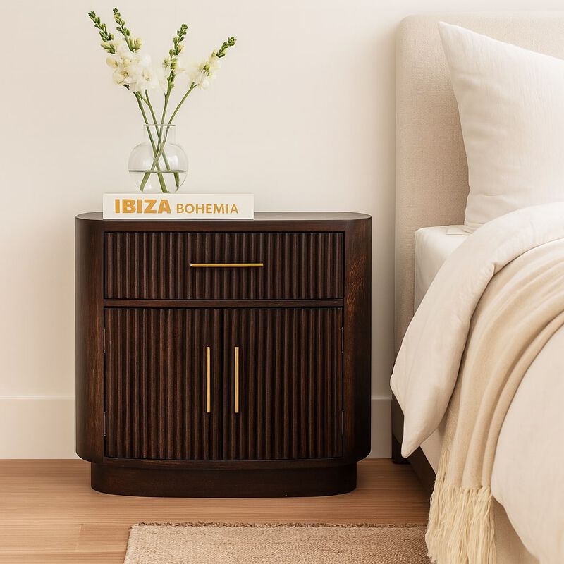 Artisan Furniture Solid Wood Milan Bedside,1 Drawer, 2 Inside Shelves, Dark Brown image number 1