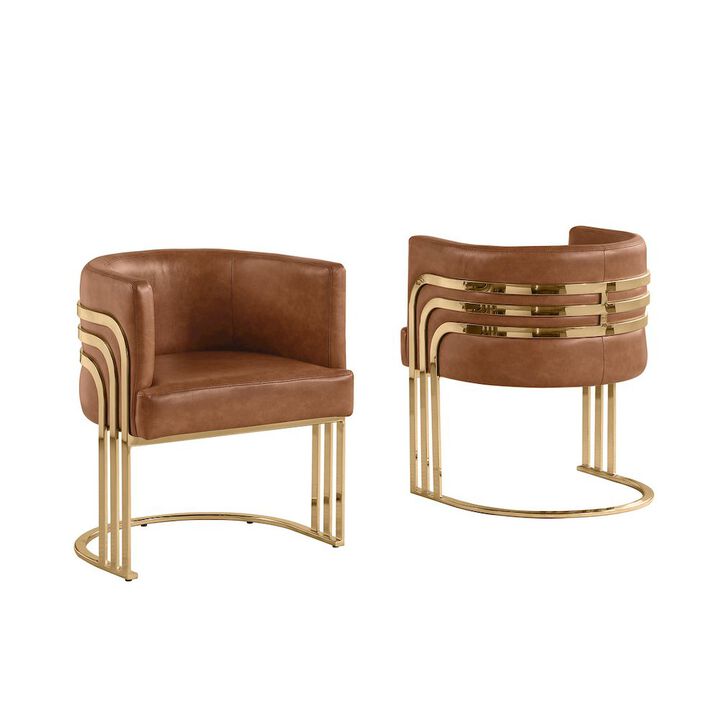 Best Quality Furniture Leather-Aire Side Chairs with Gold Chrome Set of 2
