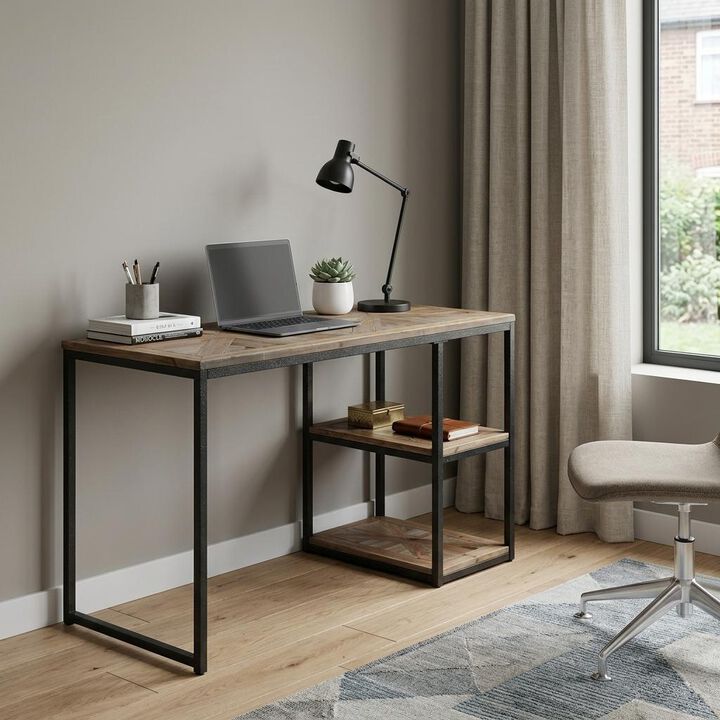 HomeRoots 50" Brown and Black Solid Wood Writing Desk