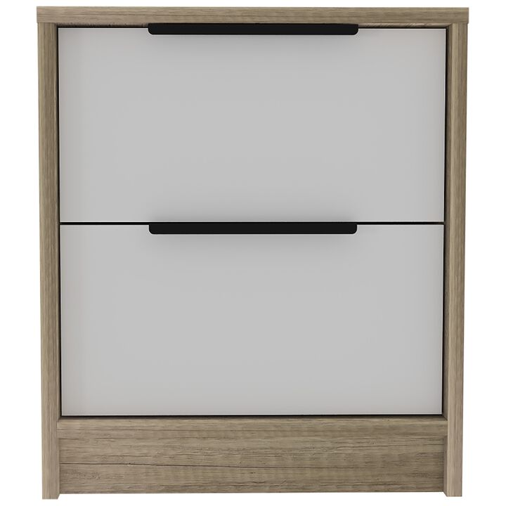 Minimalist Nightstand with 2 Drawers and Open Compartment – Bedroom Storage Solution