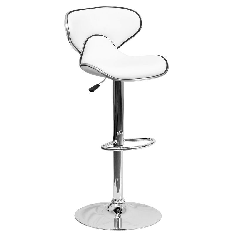 Flash Furniture Devin Contemporary Cozy Mid-Back White Vinyl Adjustable Height Barstool with Chrome Base image number 0