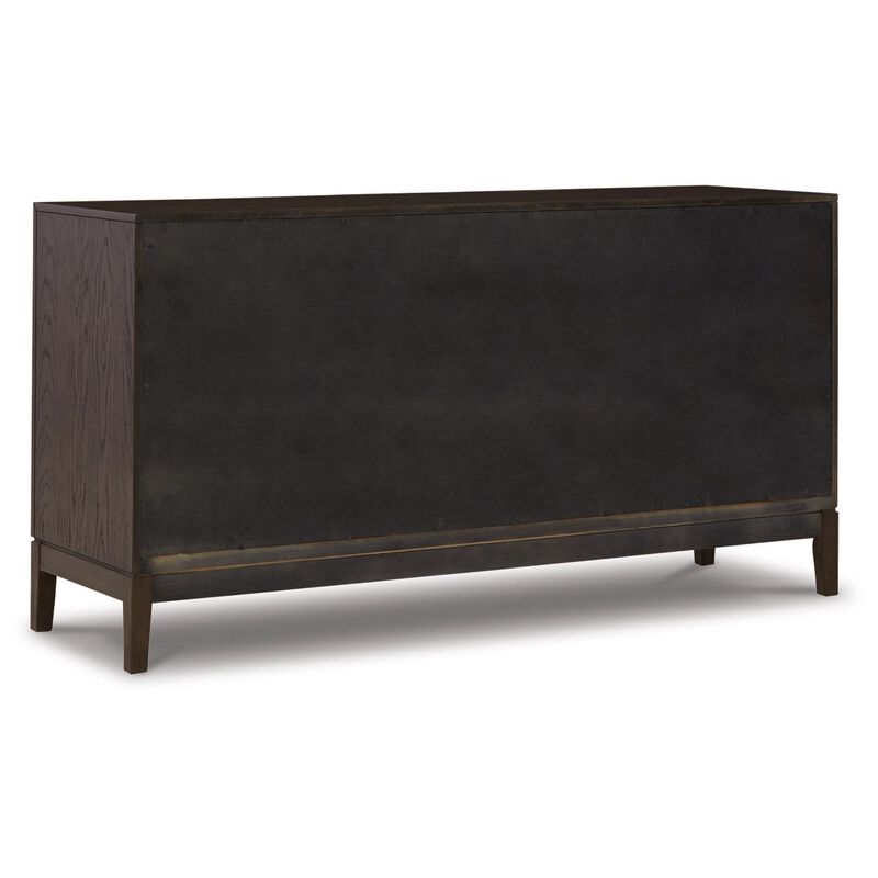 60 Inch Sideboard Display Server, 2 Glass Double Door Cabinets, Dark Brown