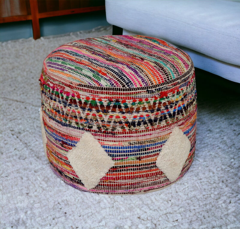 Upholstered Cylinder Pouf &ndash; Geometric Round Ottoman Footstool