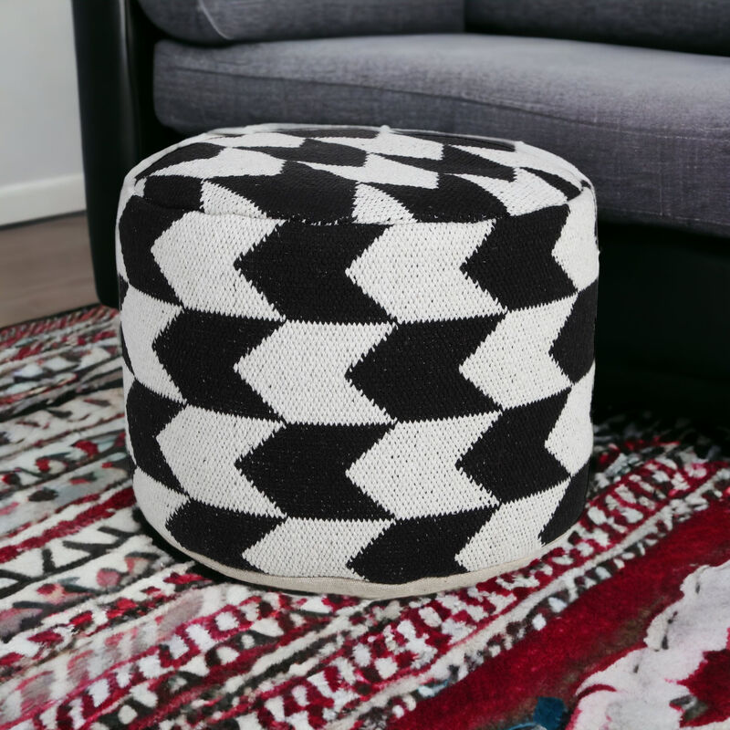 Cotton Blend Pouf Ottoman for Living Room Seating and Home Decor