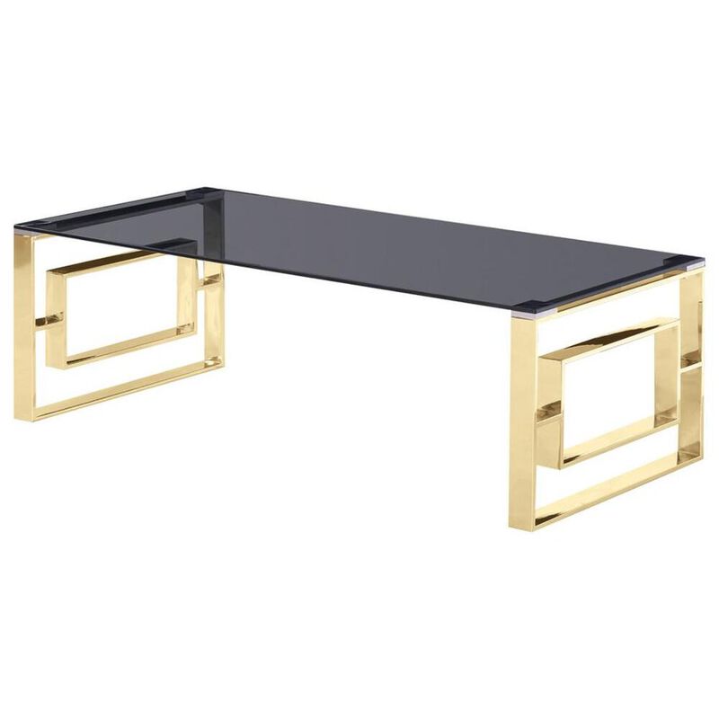 Best Master Furniture Best Master Mallory Stainless Steel and Smoked Glass Coffee Table in Gold