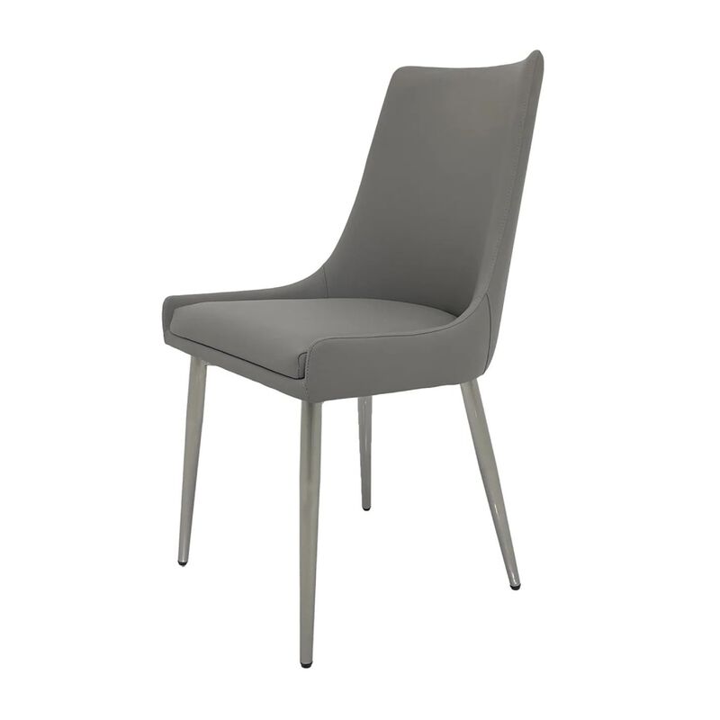 Rusa Dining Chair Set of 2, Gray Faux Leather Upholstery, Silver Legs