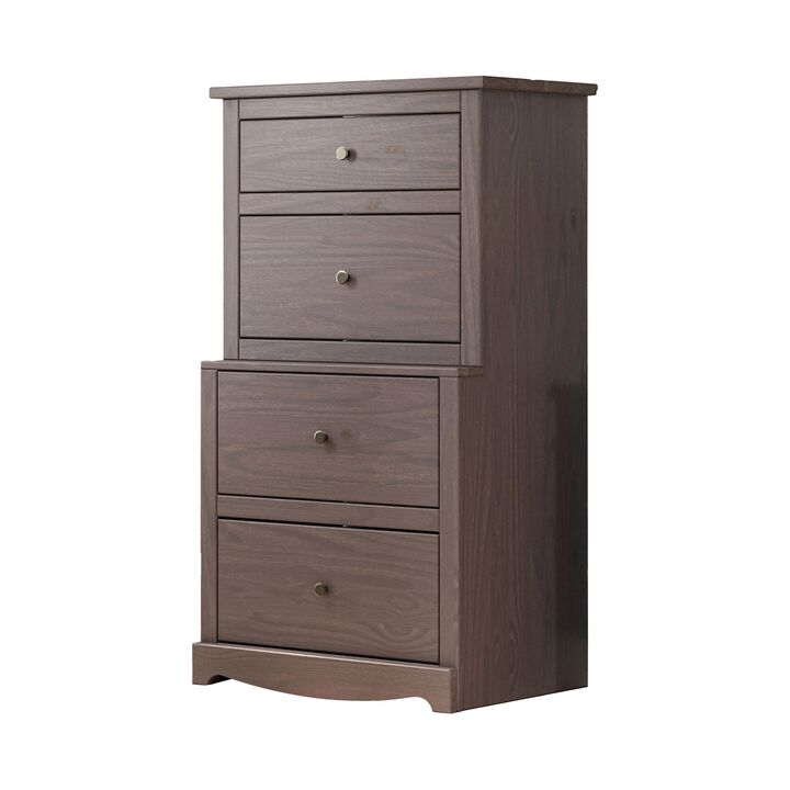 Stav Tall Dresser Chest with 4 Drawers, Plank Style, Gray Solid Wood - Benzara